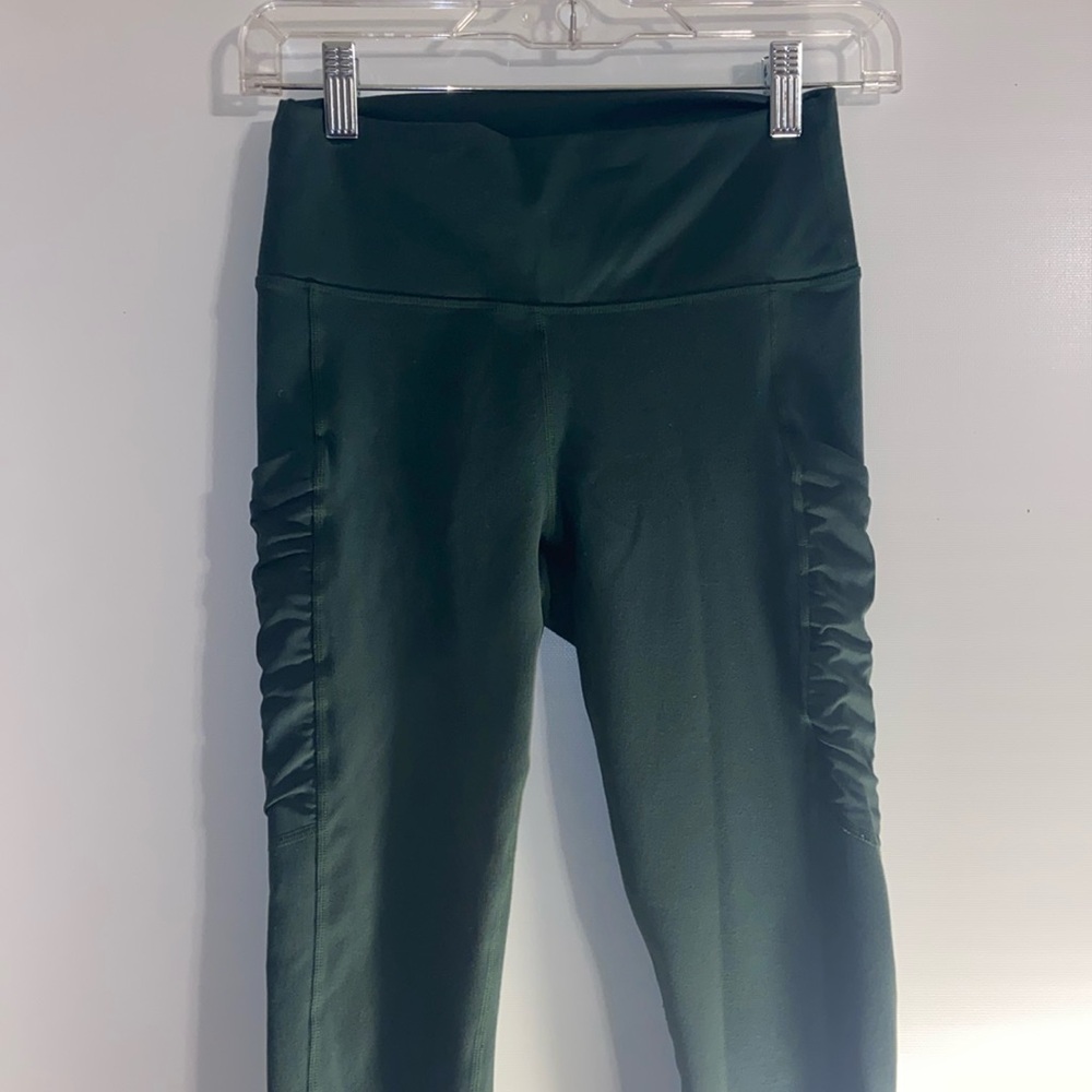 Fabletics army green power hold leggings with mesh pockets